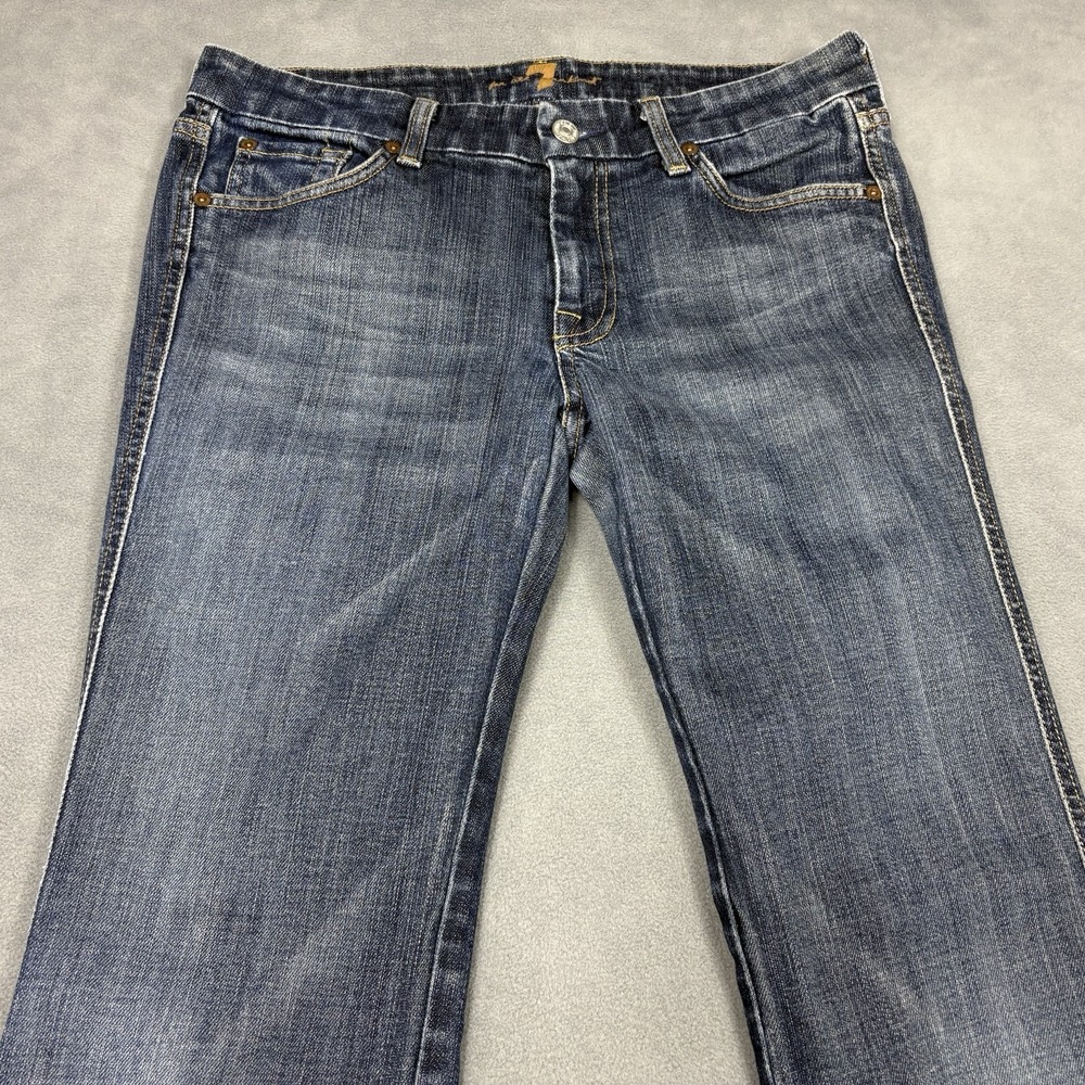 7 For All Mankind Size 31 "A" Pocket Flare Jeans Medium Wash Stretch 32" Inseam - Picture 5 of 11